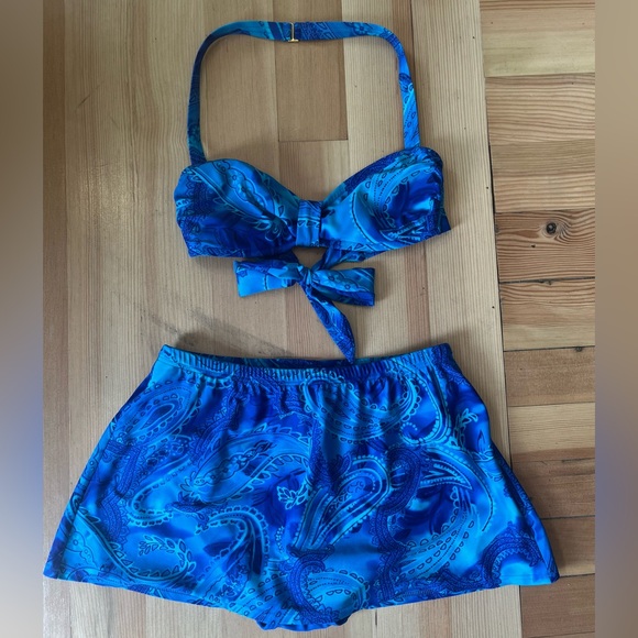 Vintage 90’s Blue Paisley “Christina” Two-Piece Swimsuit, Small - Picture 5 of 11